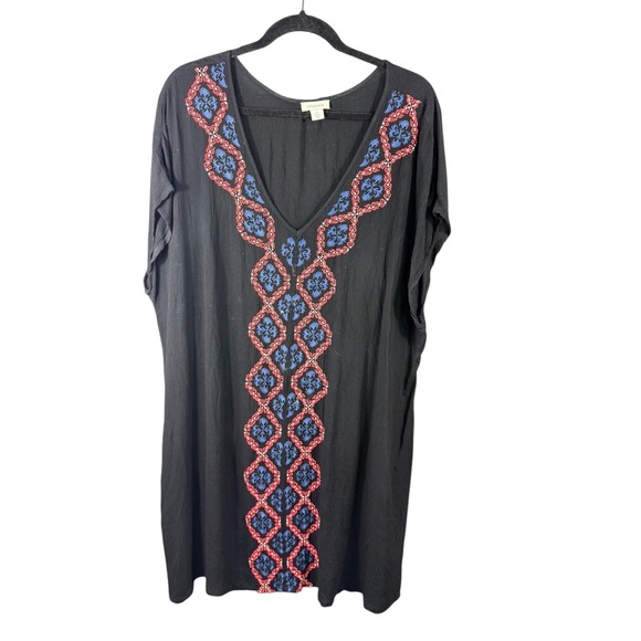 Sundance Dress Womens XL Black Embroidered Boho Tunic Rayon Blue Red Festival - Picture 1 of 5